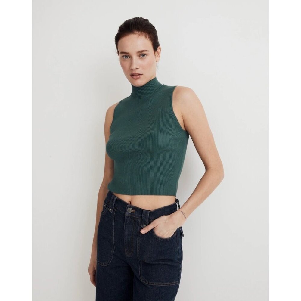 Madewell Signature Knit Spruce Green Ribbed Mock Neck Sweater Tank XXS